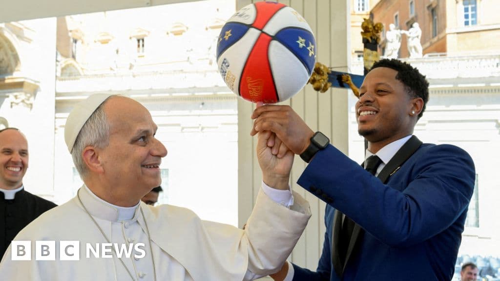 Watch: Pope Leo XIV spins basketball on his finger, with help from Harlem Globetrotters