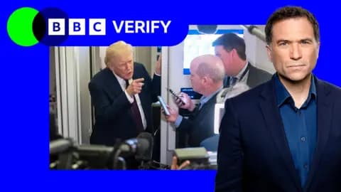 President Donald Trump speaking to reporters on Air Force One