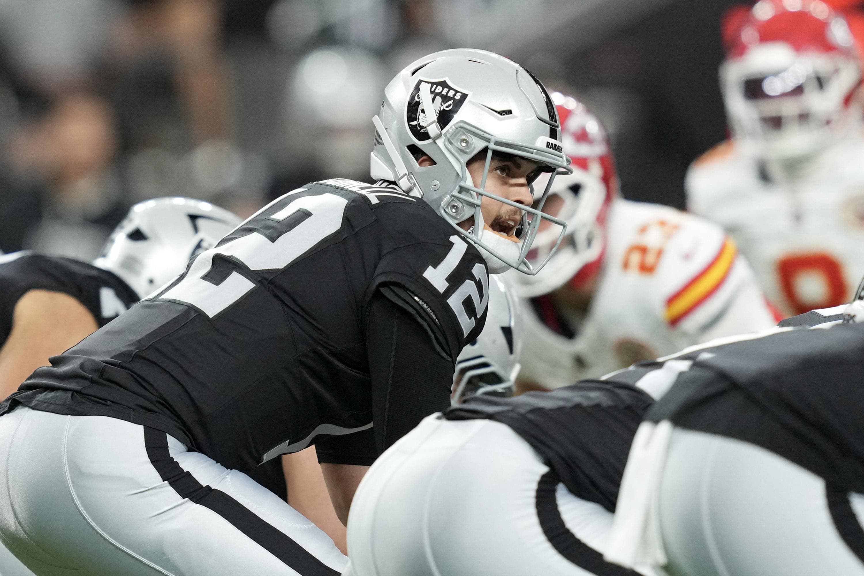 Las Vegas Raiders quarterback Aidan O’Connell. 