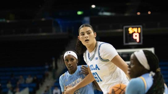 UCLA center Lauren Betts (51) defends during a NCAA basketball game between UCLA and Southern University on Sunday, November 23, 2025 at Pauley Pavilion in Los Angeles, CA. 