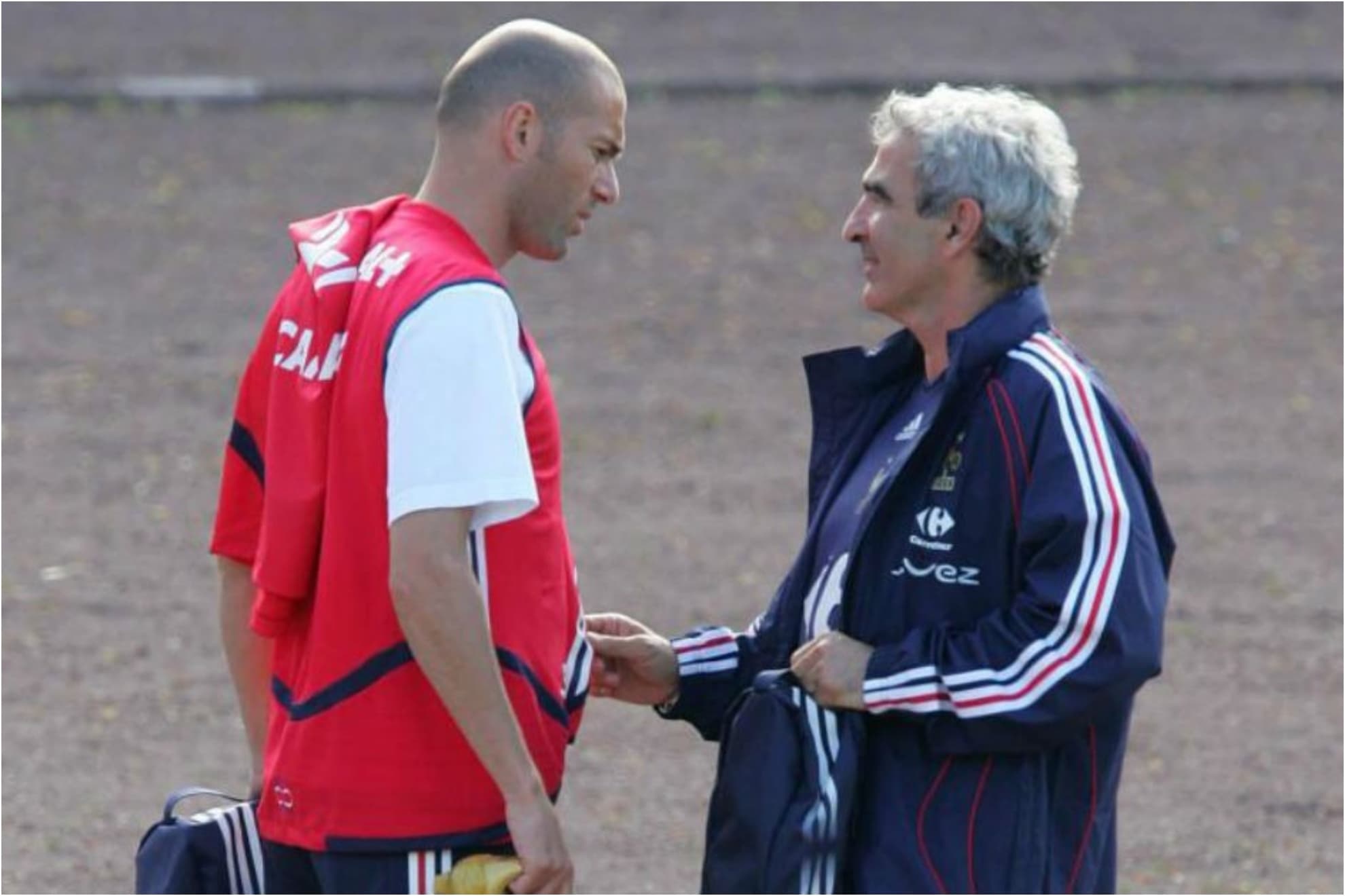 Zidane y Domenech durante un entrenamiento de la selección francesa