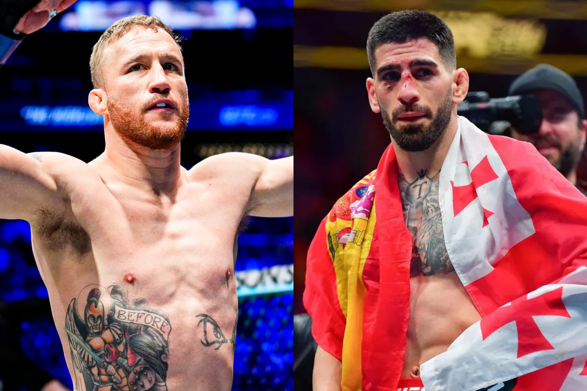 Montaje fotográfico de Justin Gaethje e Ilia Topuria.