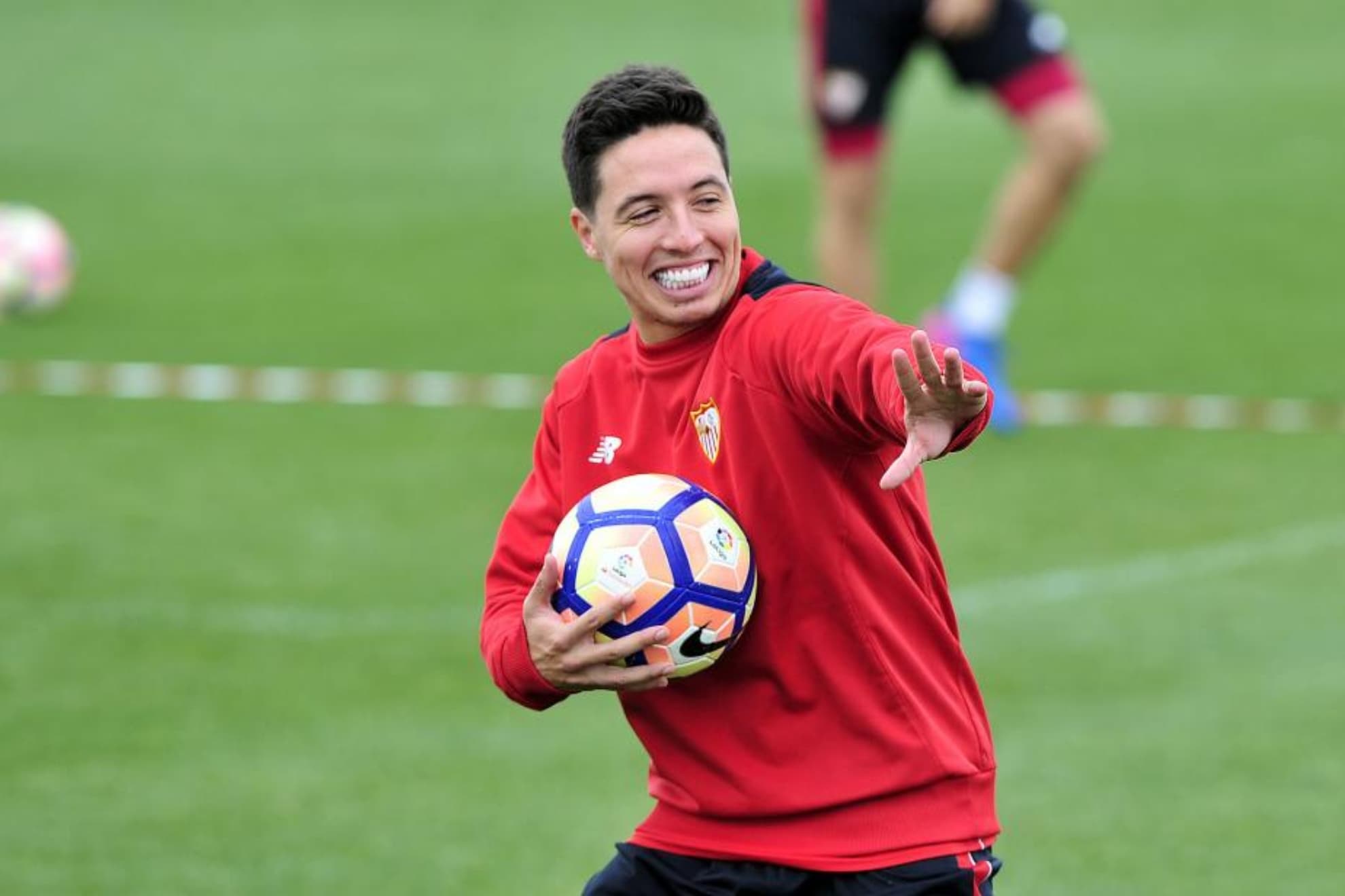 Samir Nasri, en un entrenamiento del Sevilla.