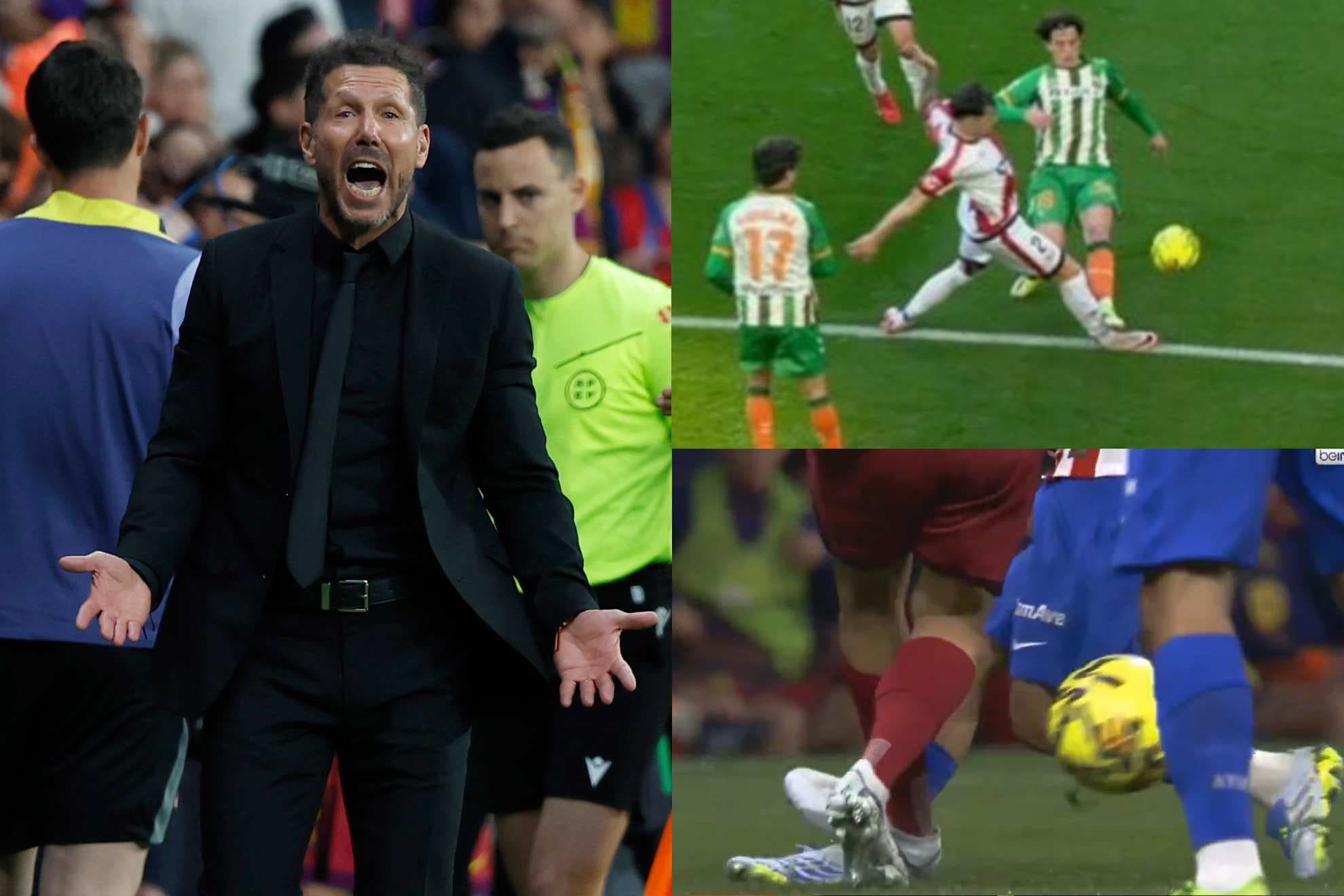 Montaje de los pisotones de Gerard Martín y Valentín Gómez junto al Cholo Simeone