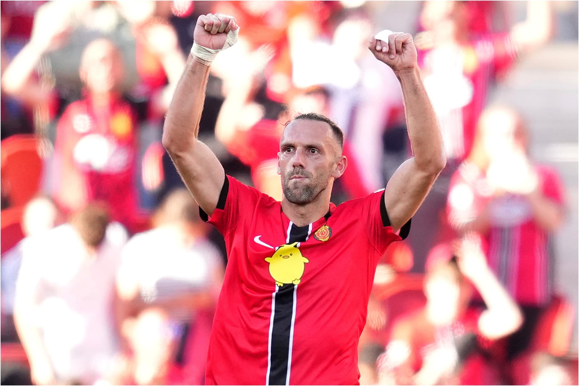 Muriqi celebra el gol al Real Madrid.
