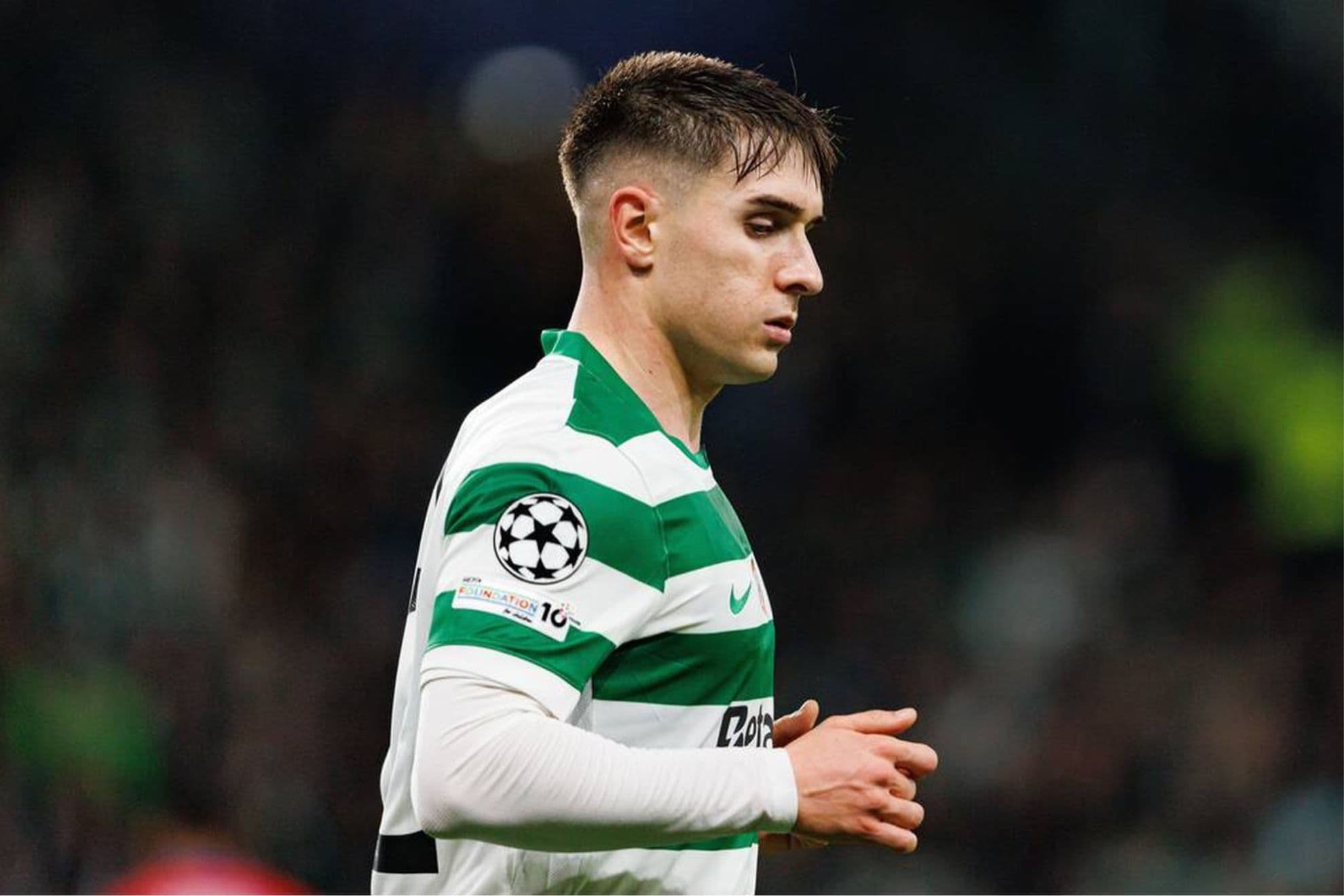 Iván Fresneda, durante un partido de Champions League con el Sporting CP