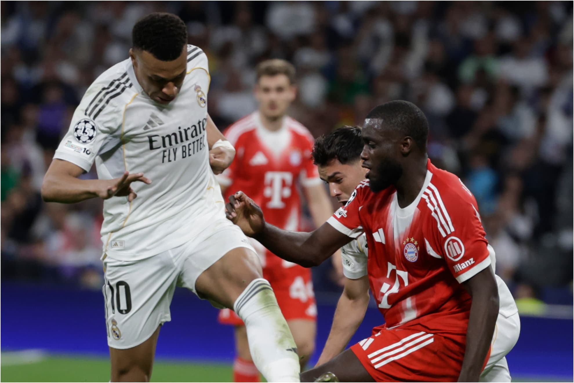 Mbappé, Brahim y Upamecano, en el Bernabéu.