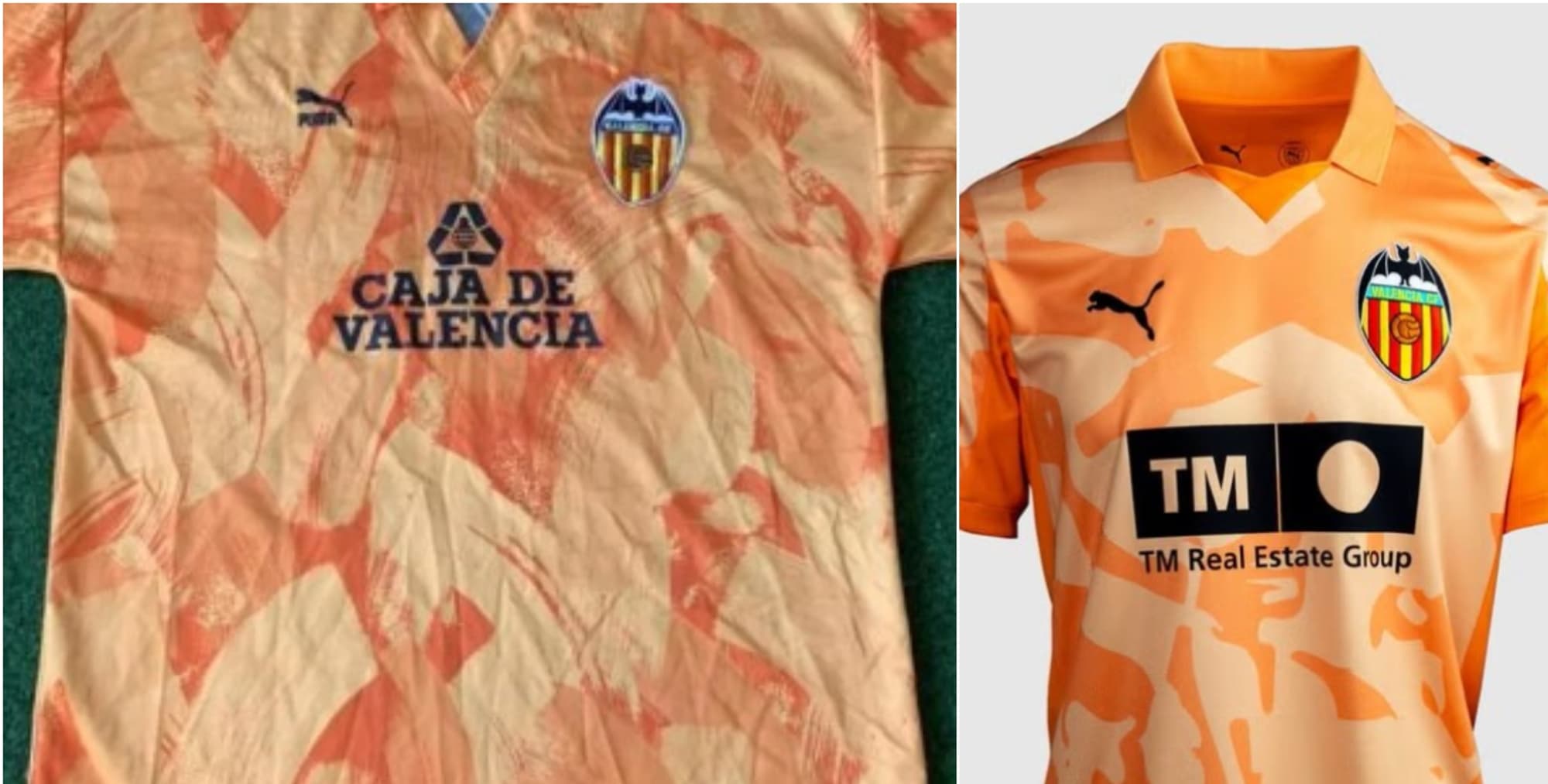 La camiseta de los 90 y la de esta jornada retro.