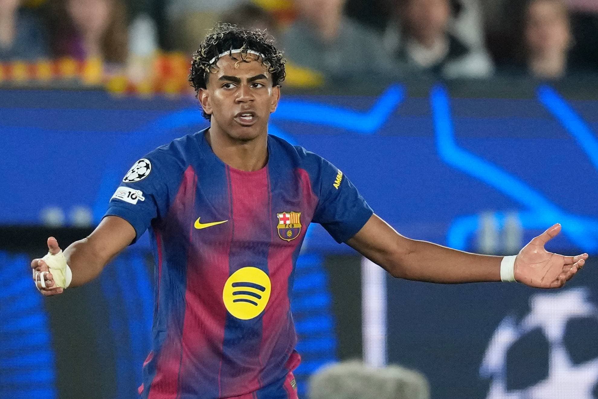 Lamine Yamal, en el partido de Champions.