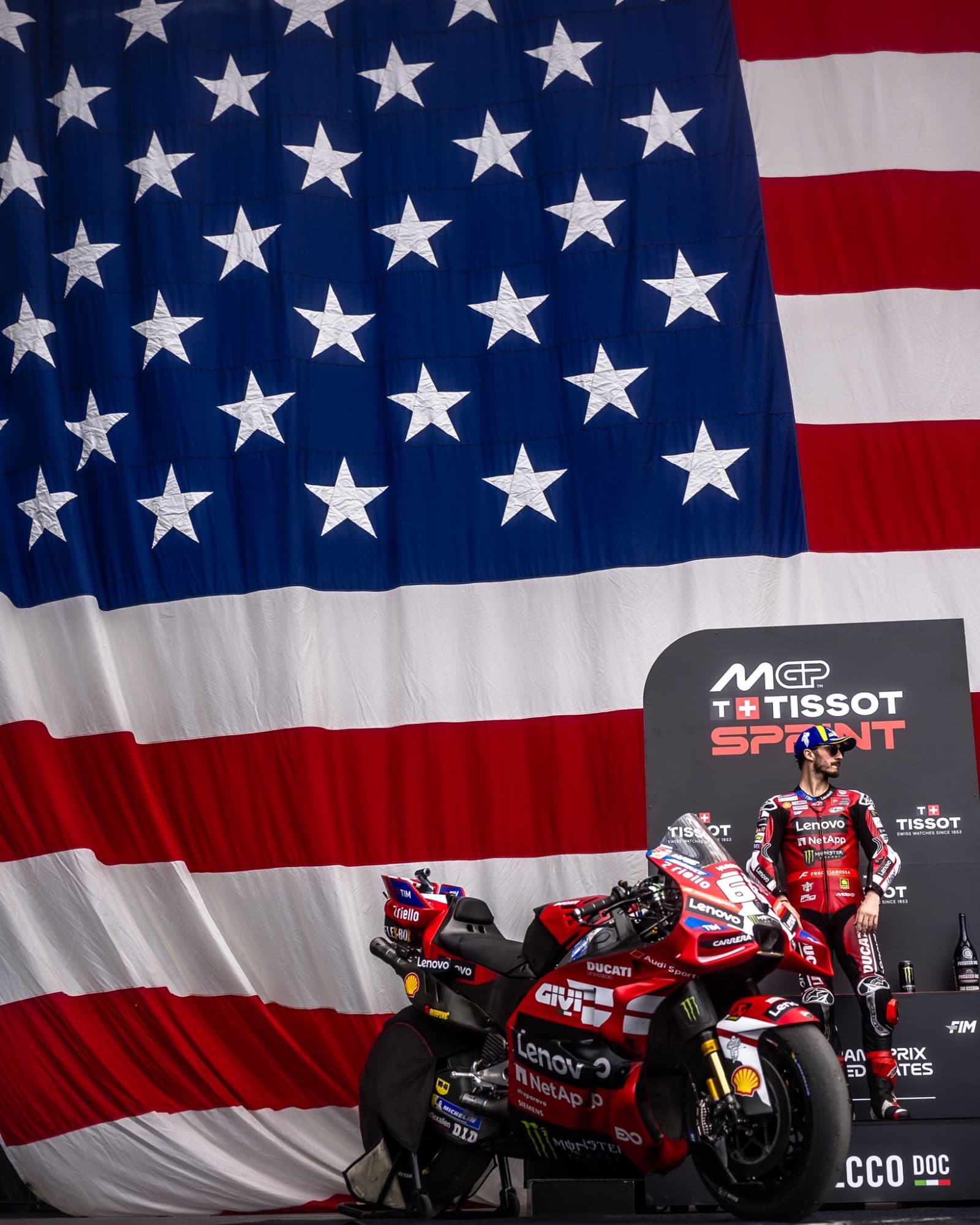 Pecco Bagnaia, en el podio del Sprint de Austin.