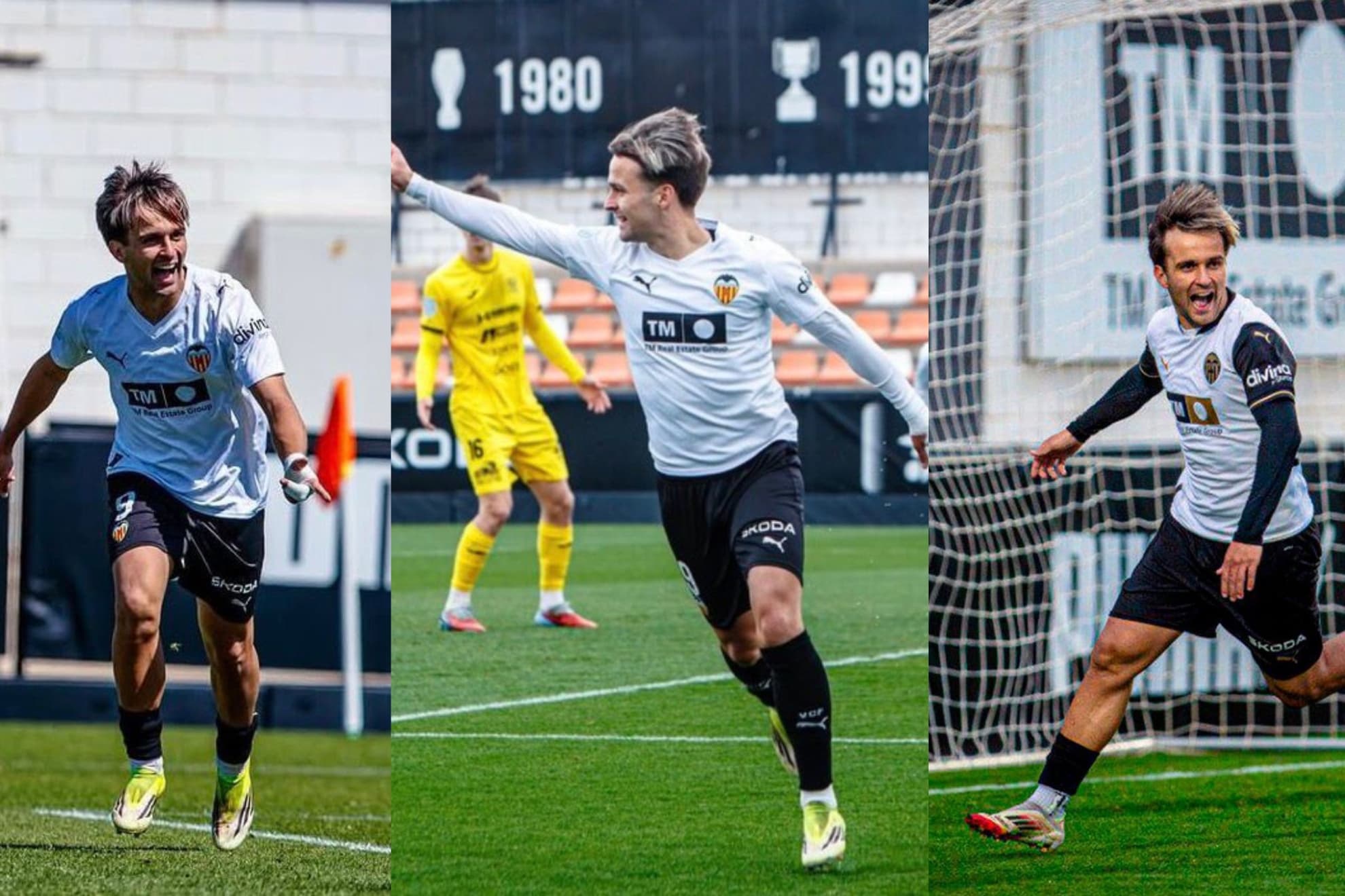 Mario Domínguez celebra varios goles.