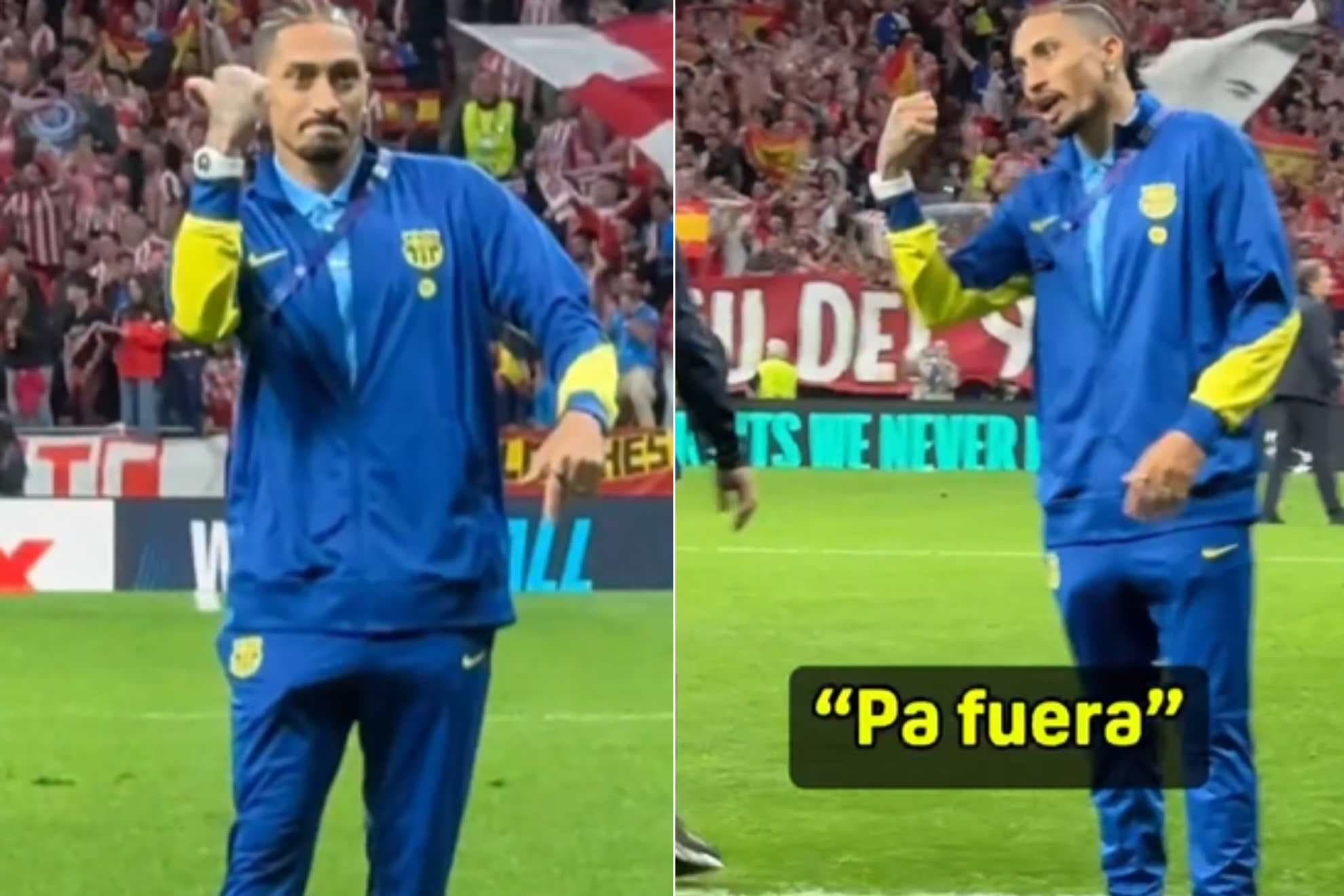 Raphinha, en el césped del Metropolitano