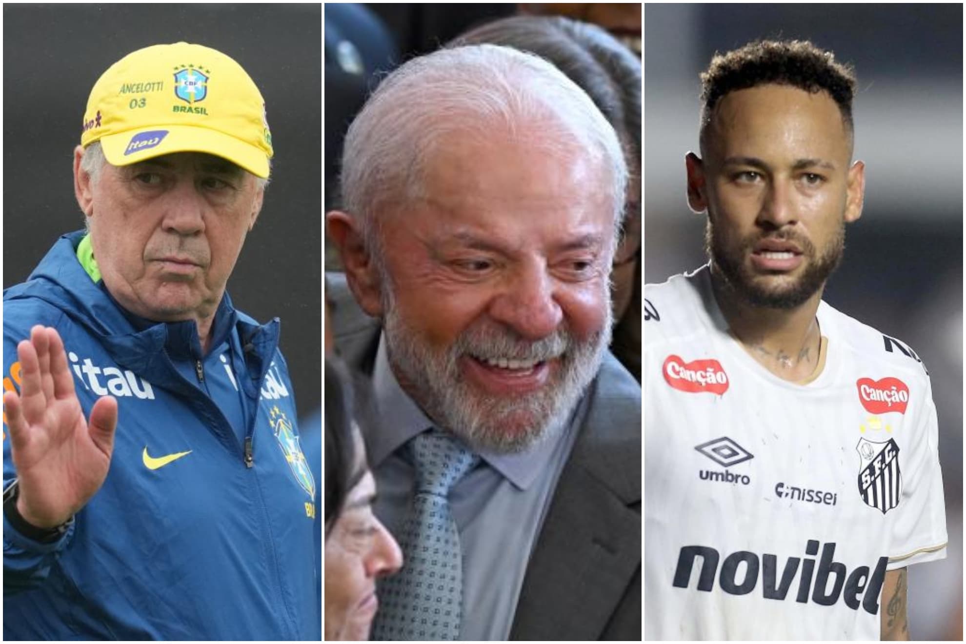 Un montaje con una imagen de Ancelotti, Lula y Neymar.