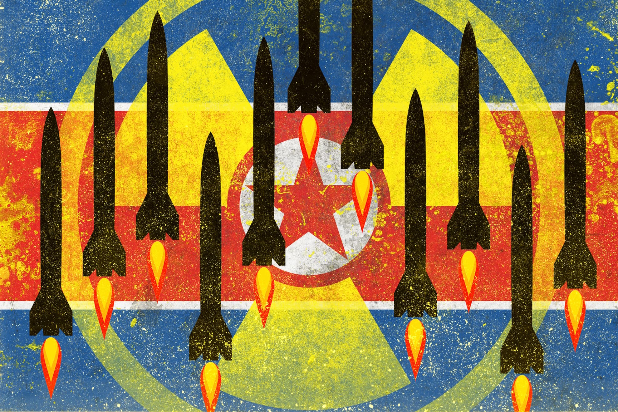 Ilustración sobre la puesta de Corea del Norte por el armamento nuclear.