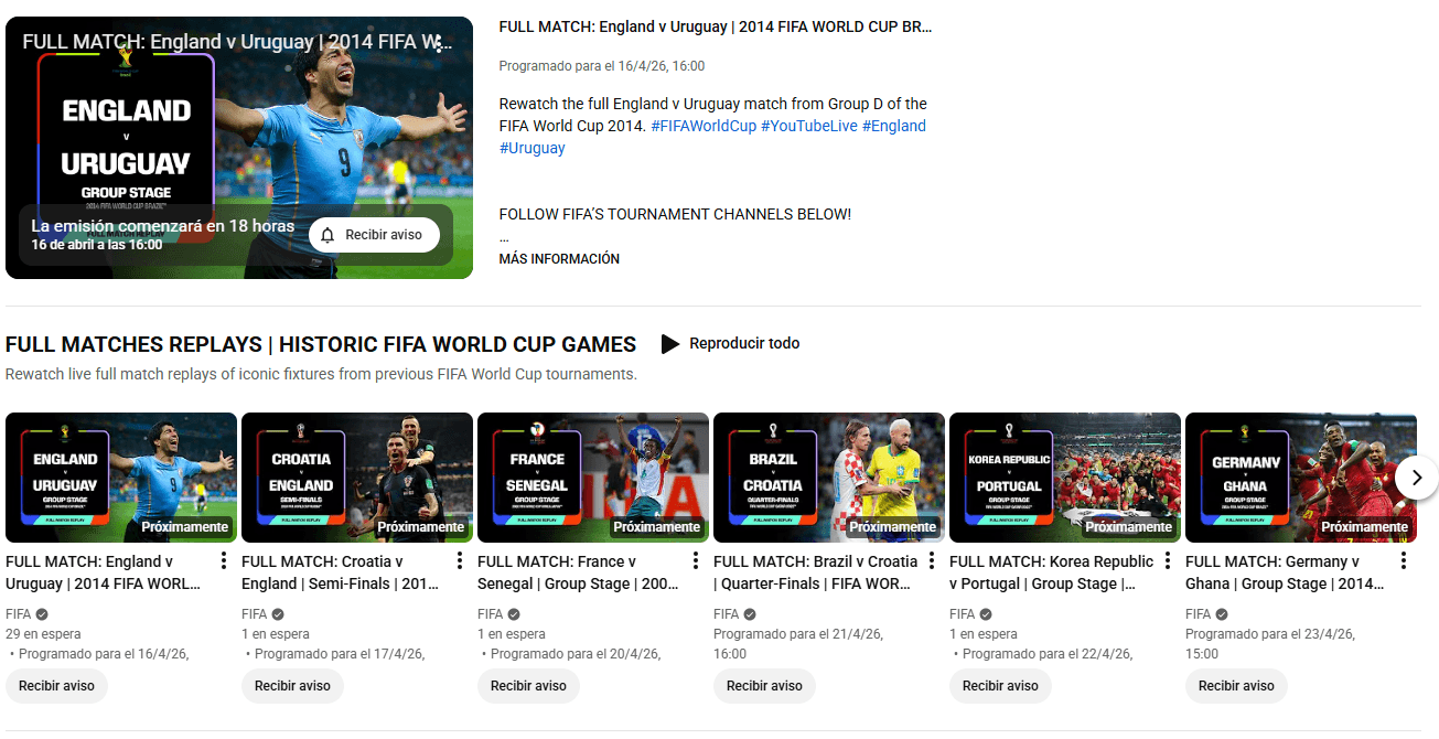 El canal de Youtube de la FIFA