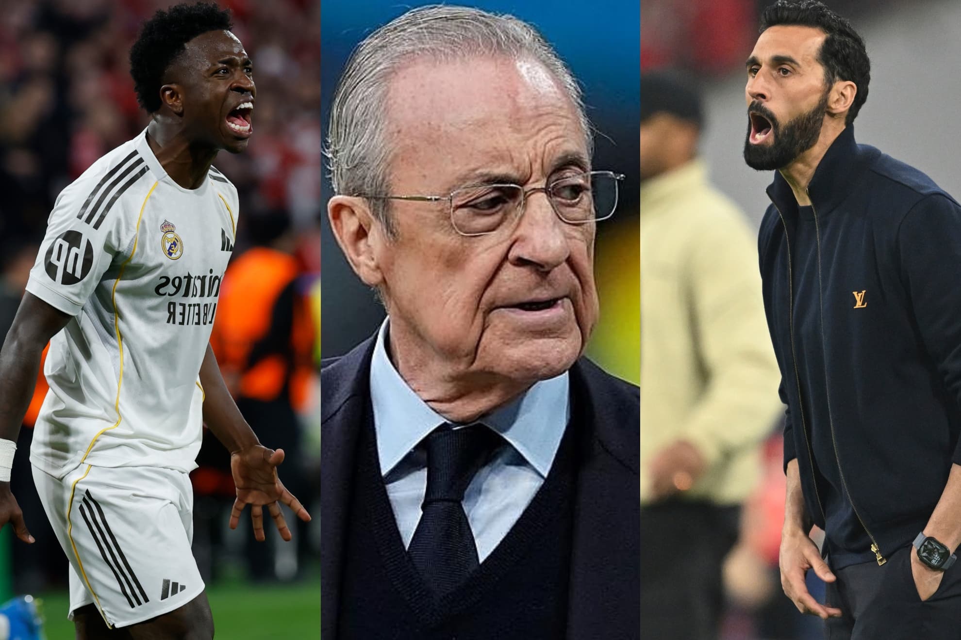 Vinicius, Florentino y Arbeloa.