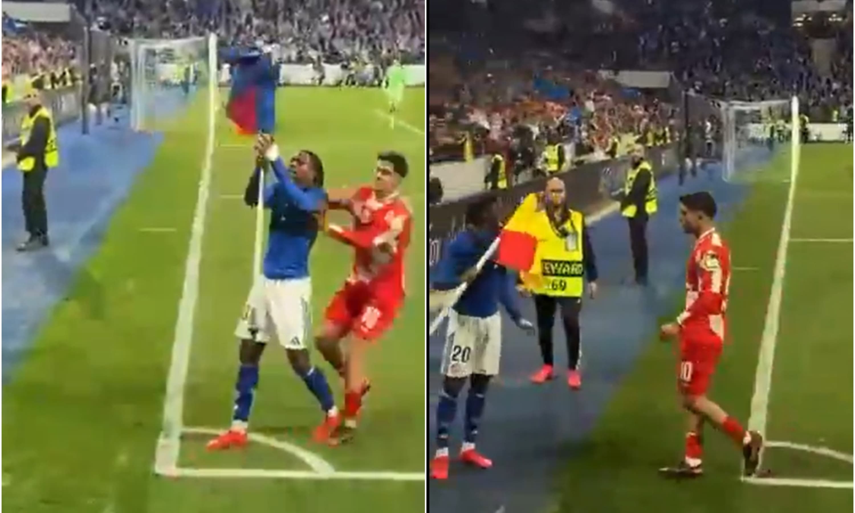 Momento en que se inicia la trifulca en el Estrasburgo-Mainz.