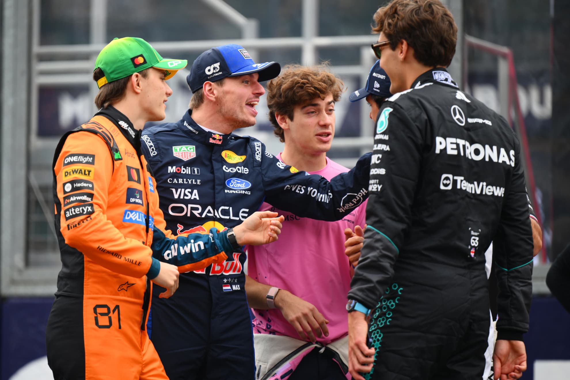 Oscar Piastri, Max Verstappen, Franco Colapinto y George Russell, en Albert Park.