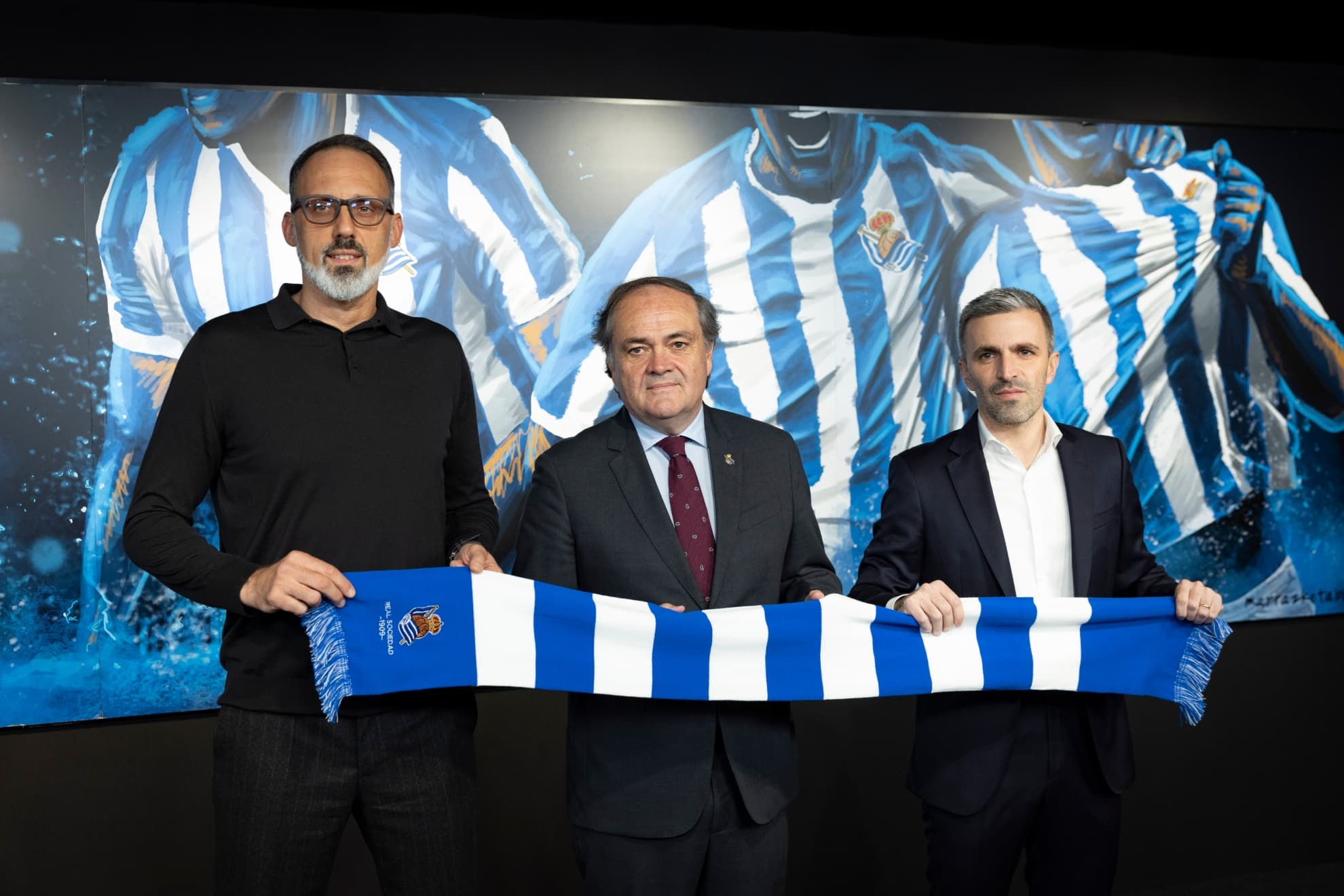 Aperribay y Bretos, con Matarazzo en su presentación.