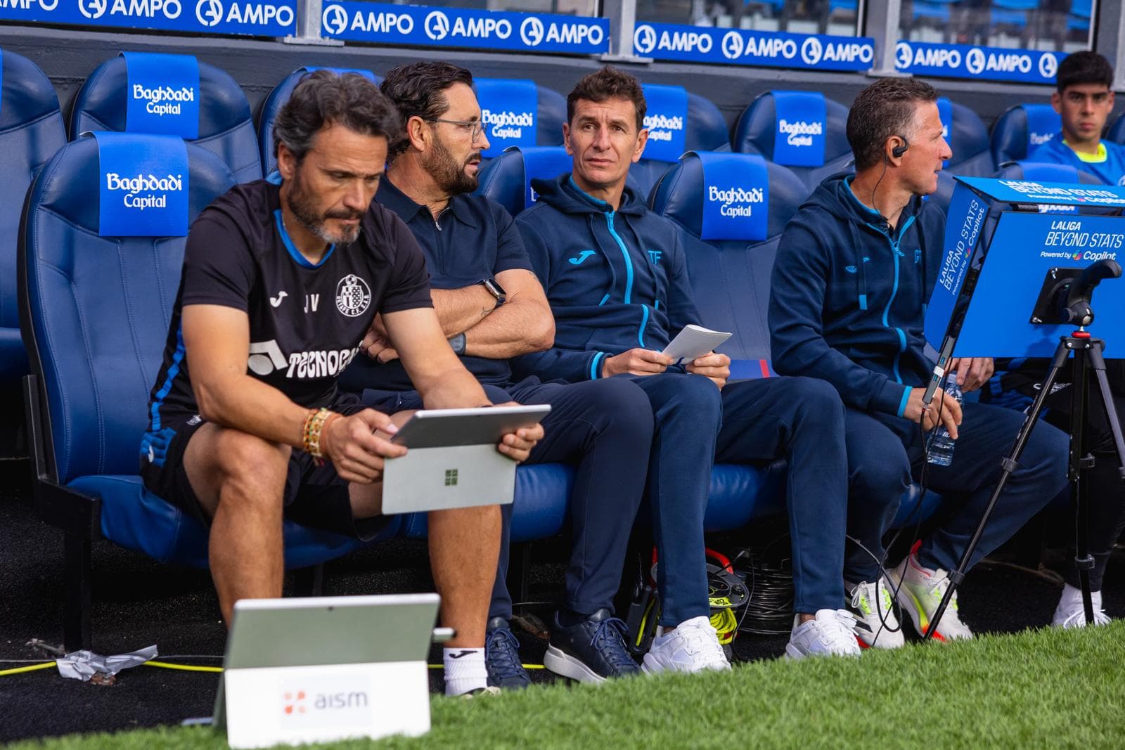 El cuerpo técnico del Getafe, en Anoeta