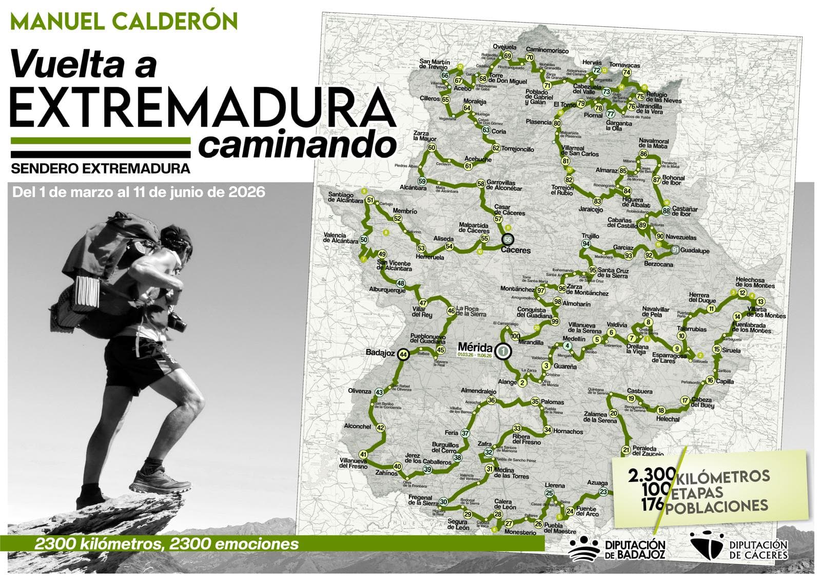 Mapa de las 100 etapas de la Vuelta a Extremadura Caminando.