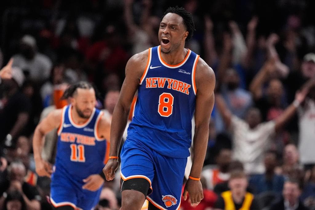 Og Anunoby muestra su euforia tras anotar en una acción del choque.