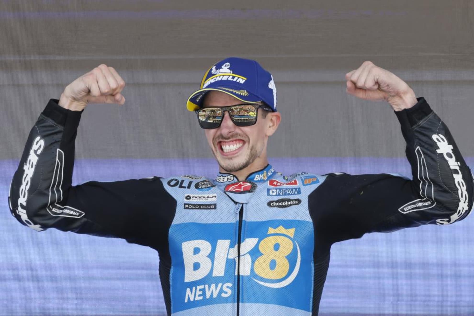 Álex Márquez, en el podio tras ganar en Jerez.
