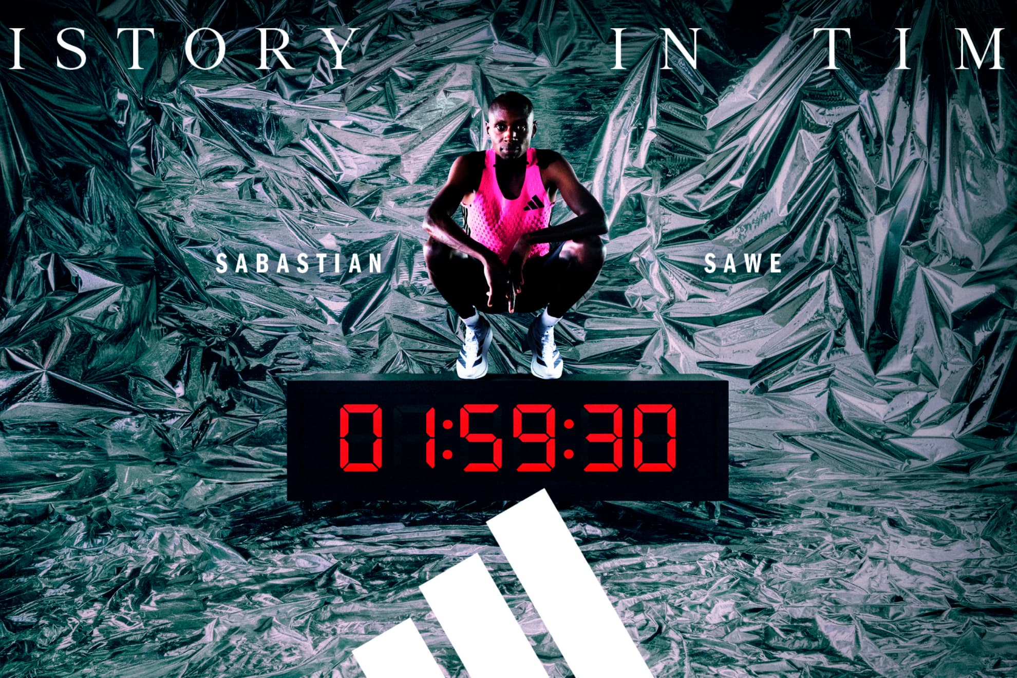 Montaje de Adidas para reseñar el logro de su atleta en el Maratón de Londres.