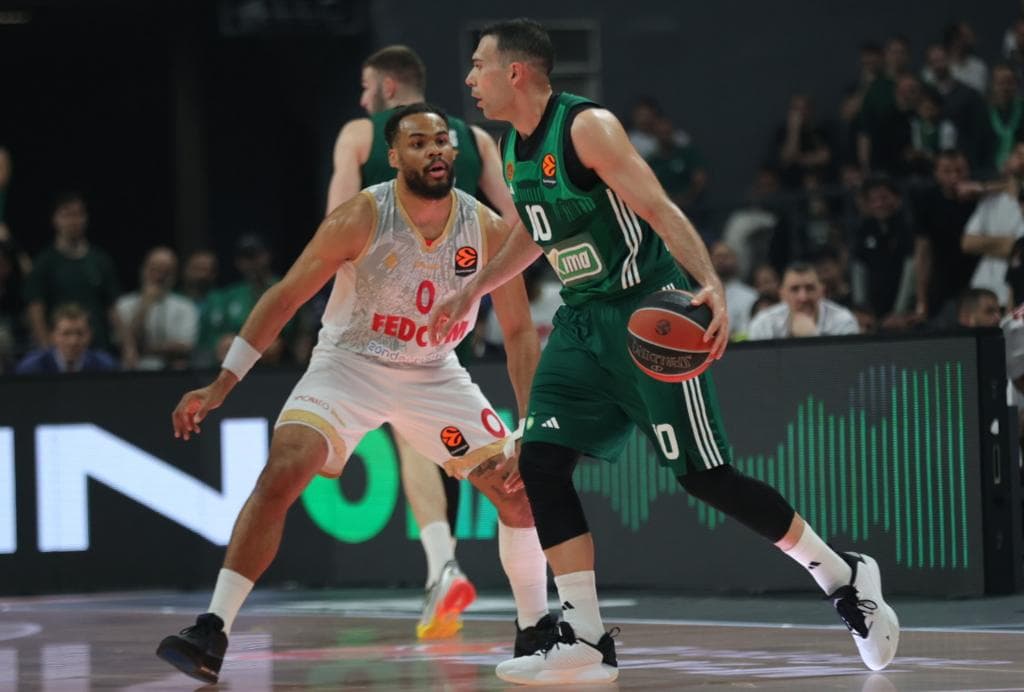 Kostas Sloukas, durante el partido del play in entre el Panathinaikos y AS Mónaco.