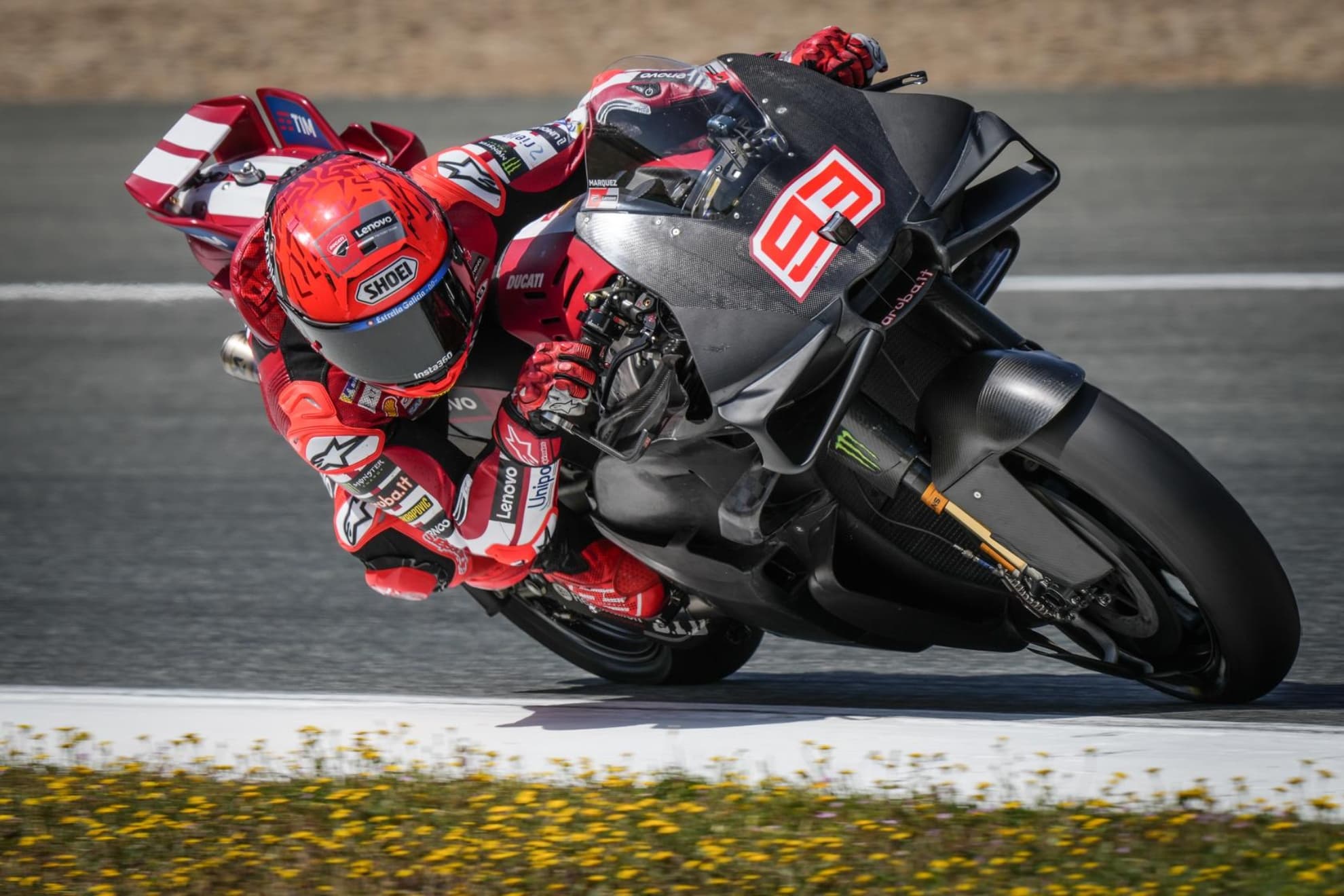 Marc Márquez, con la nueva aerodinámica en el test de Jerez.