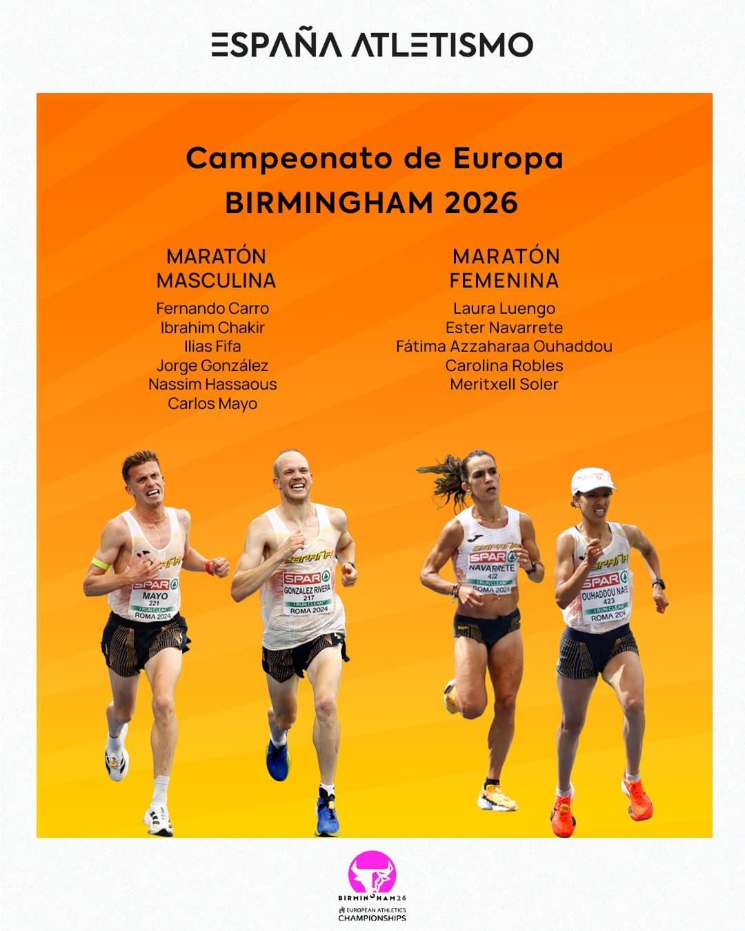 Los maratonianos para el campeonato de Europa de Birmingham.