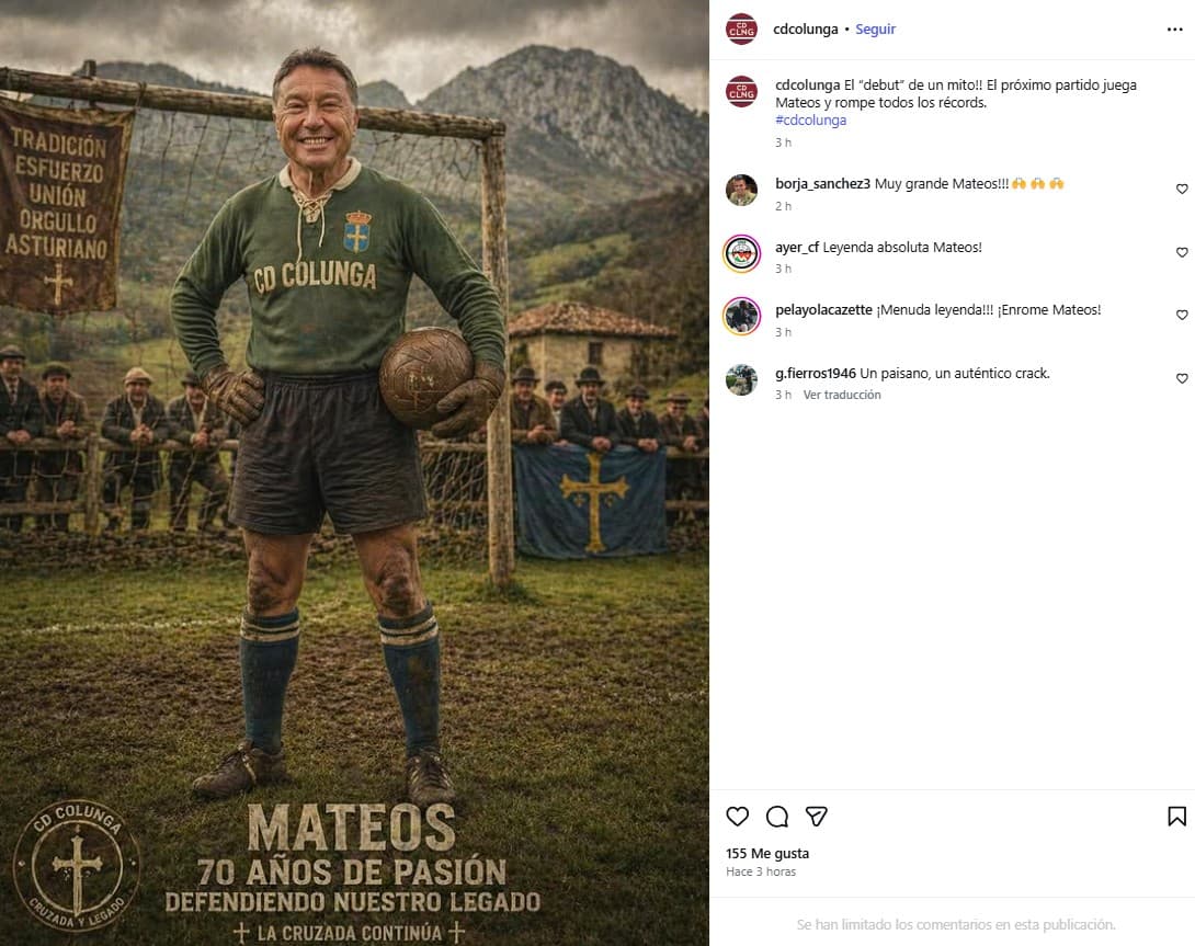 Así anunció el CD Colunga el regreso de Ángel Mateos.