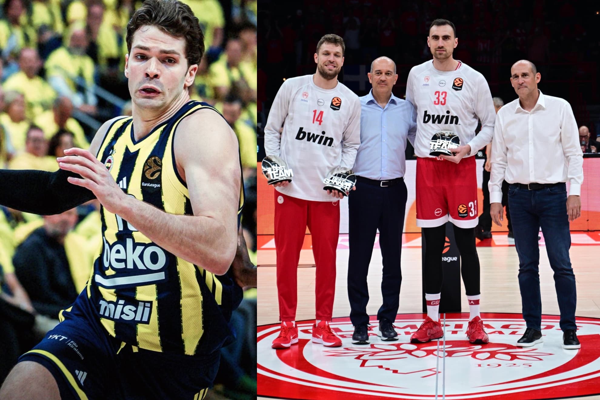 A la izquiera, Biberovic (Fenerbahçe); a la derecha, Vezenkov y Milutinov reciben sus premios.