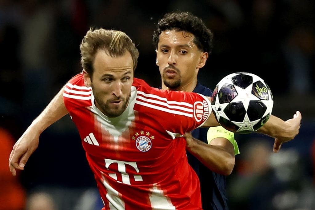Harry Kane y Marquinhos durante una acción del partido