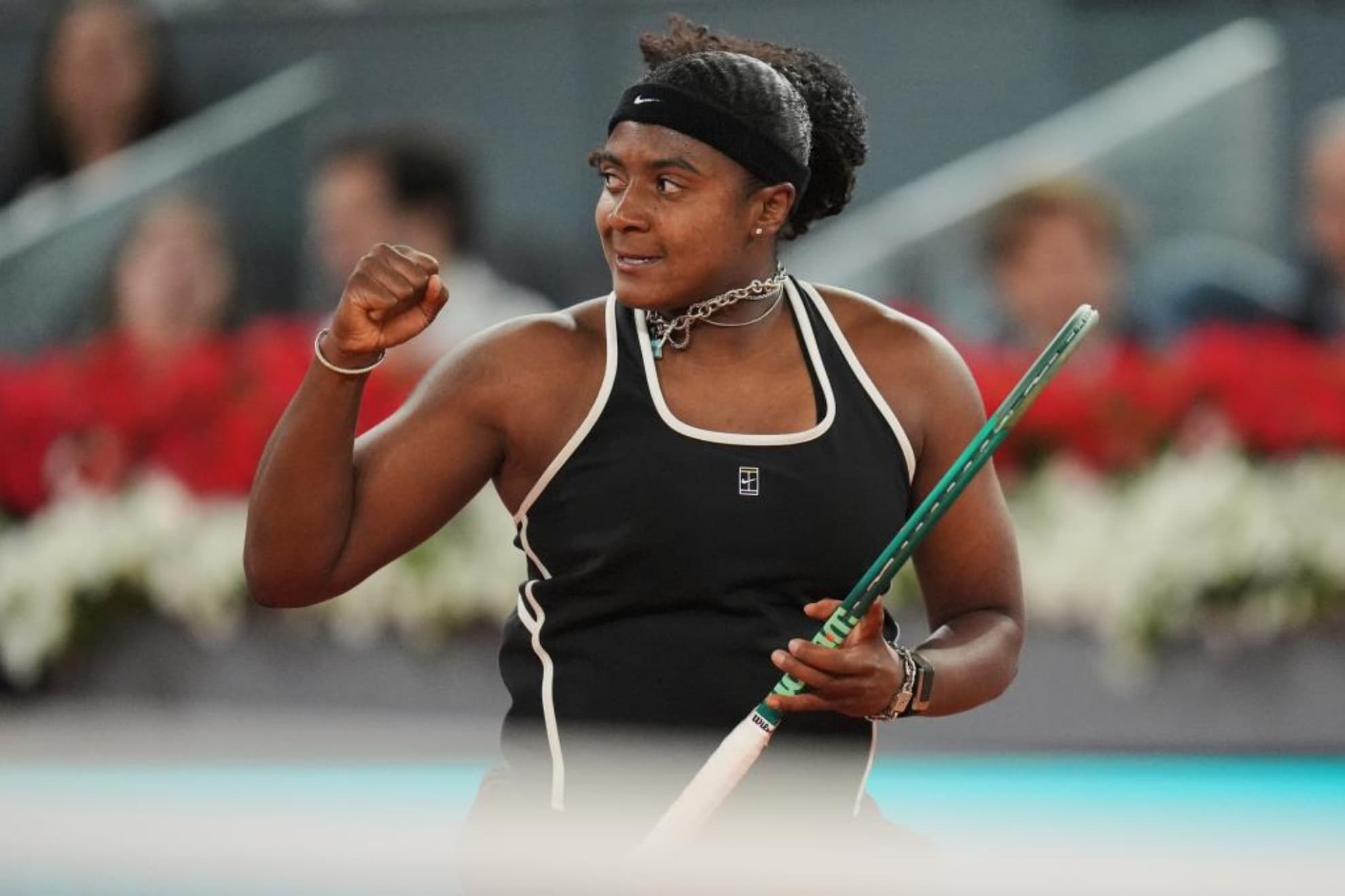 Hailey Baptiste celebra un punto ante Aryna Sabalenka