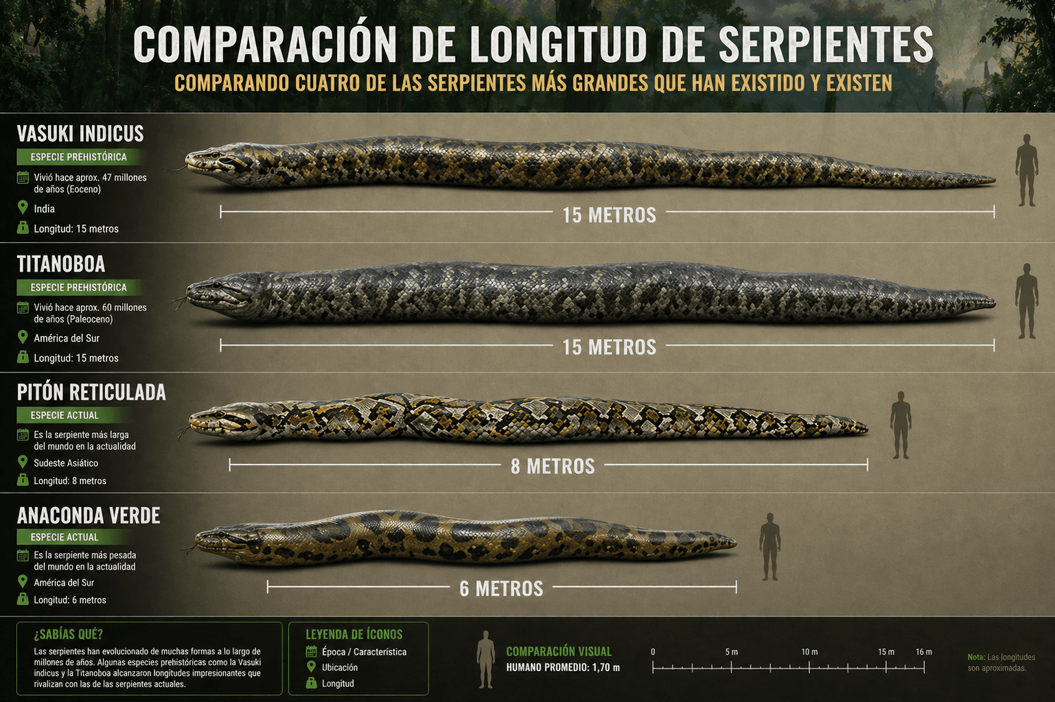 Infografía del tamaño de las serpientes.