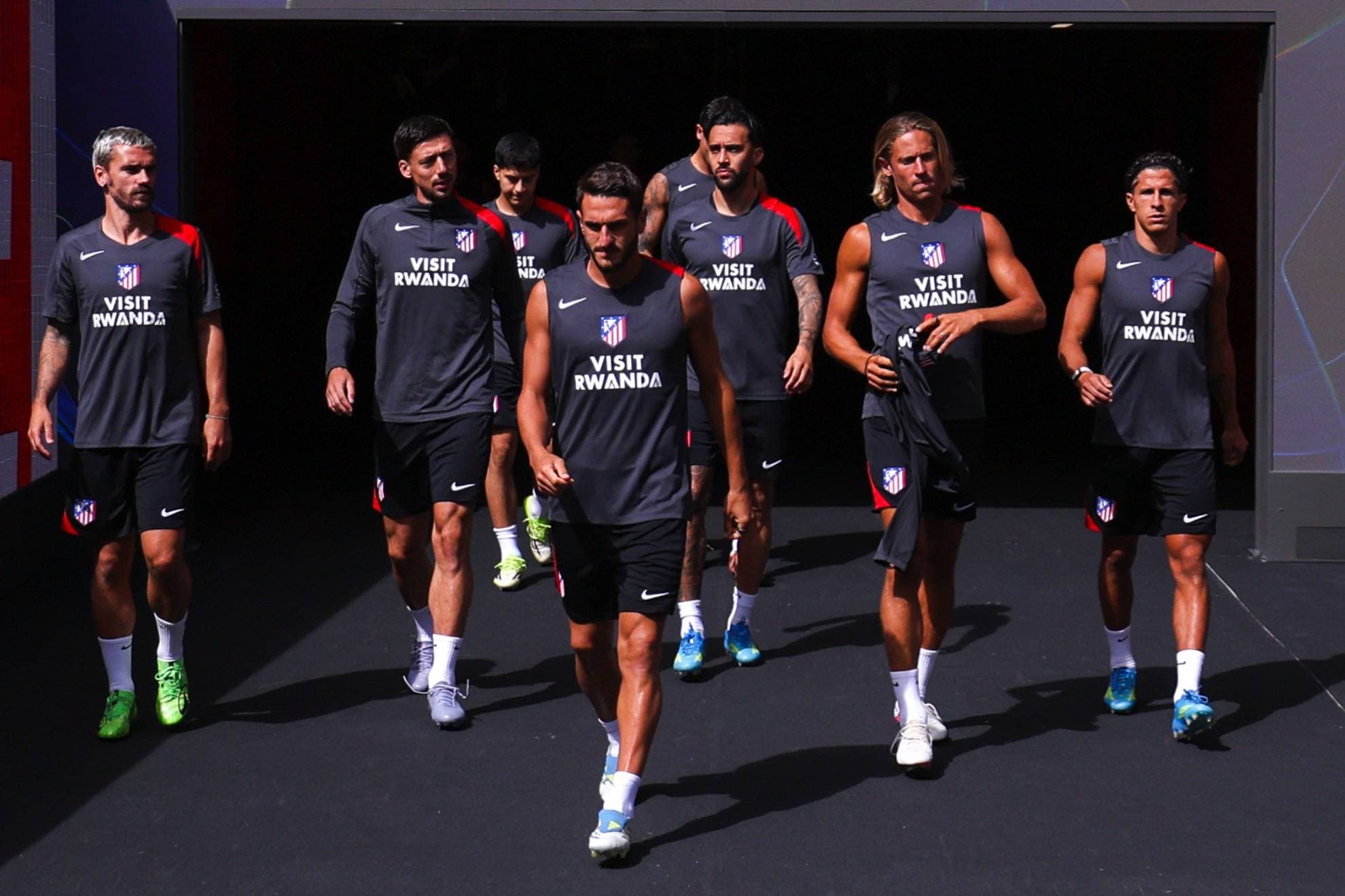 Los jugadores del Atleti, antes de un entrenamiento.