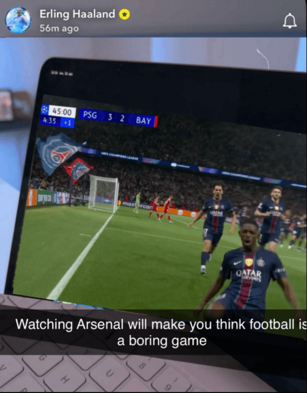 Publicación de Haaland a través de Snapchat