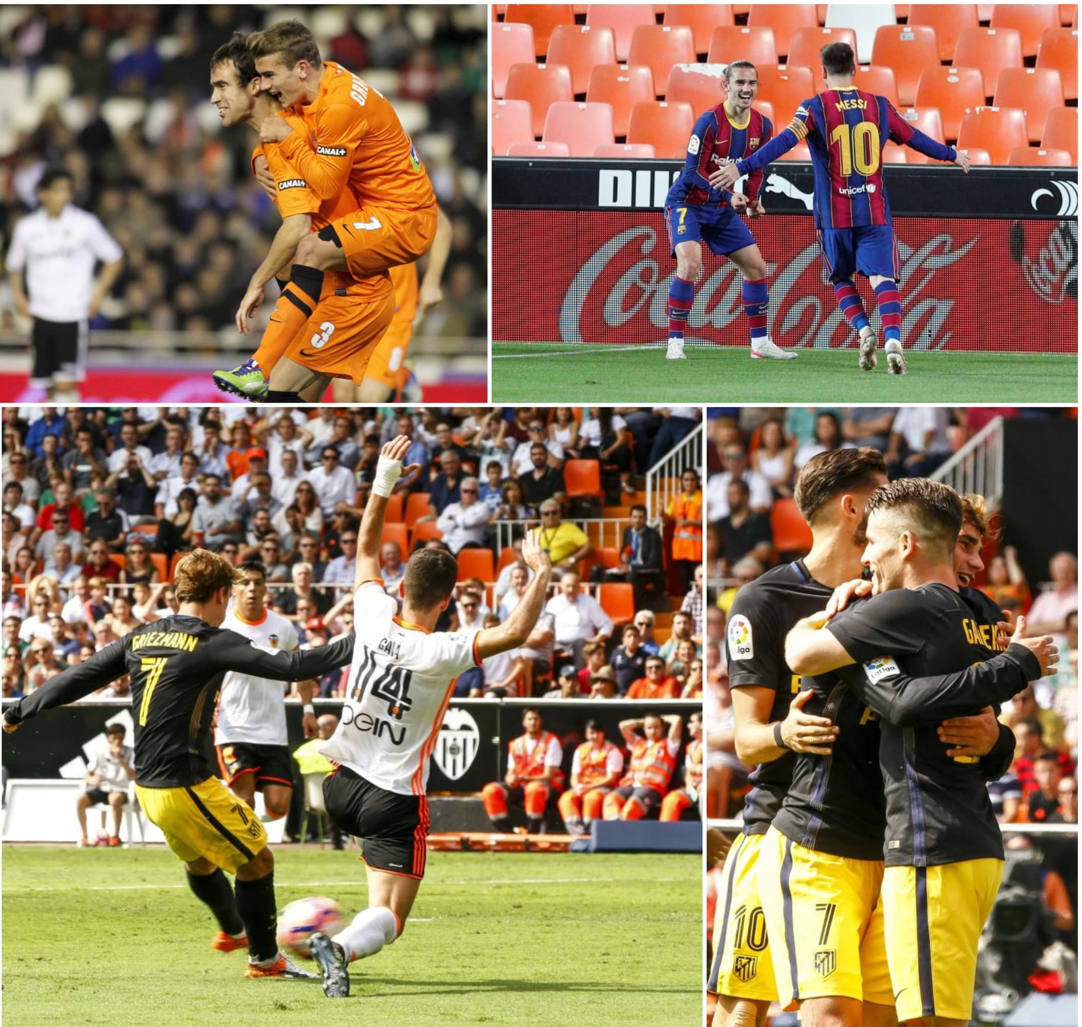 Las distintas celebraciones de Griezmann en Mestalla.