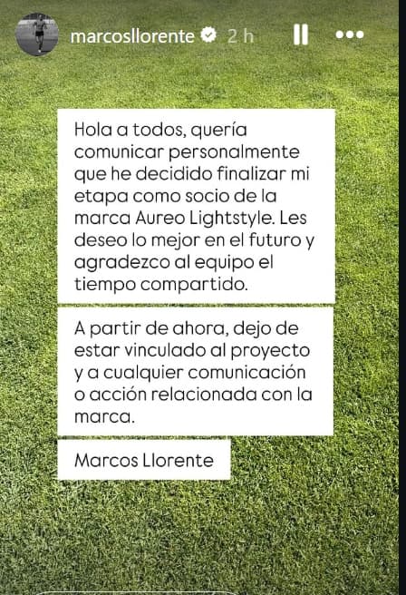 Comunicado de Llorente con su decisión.