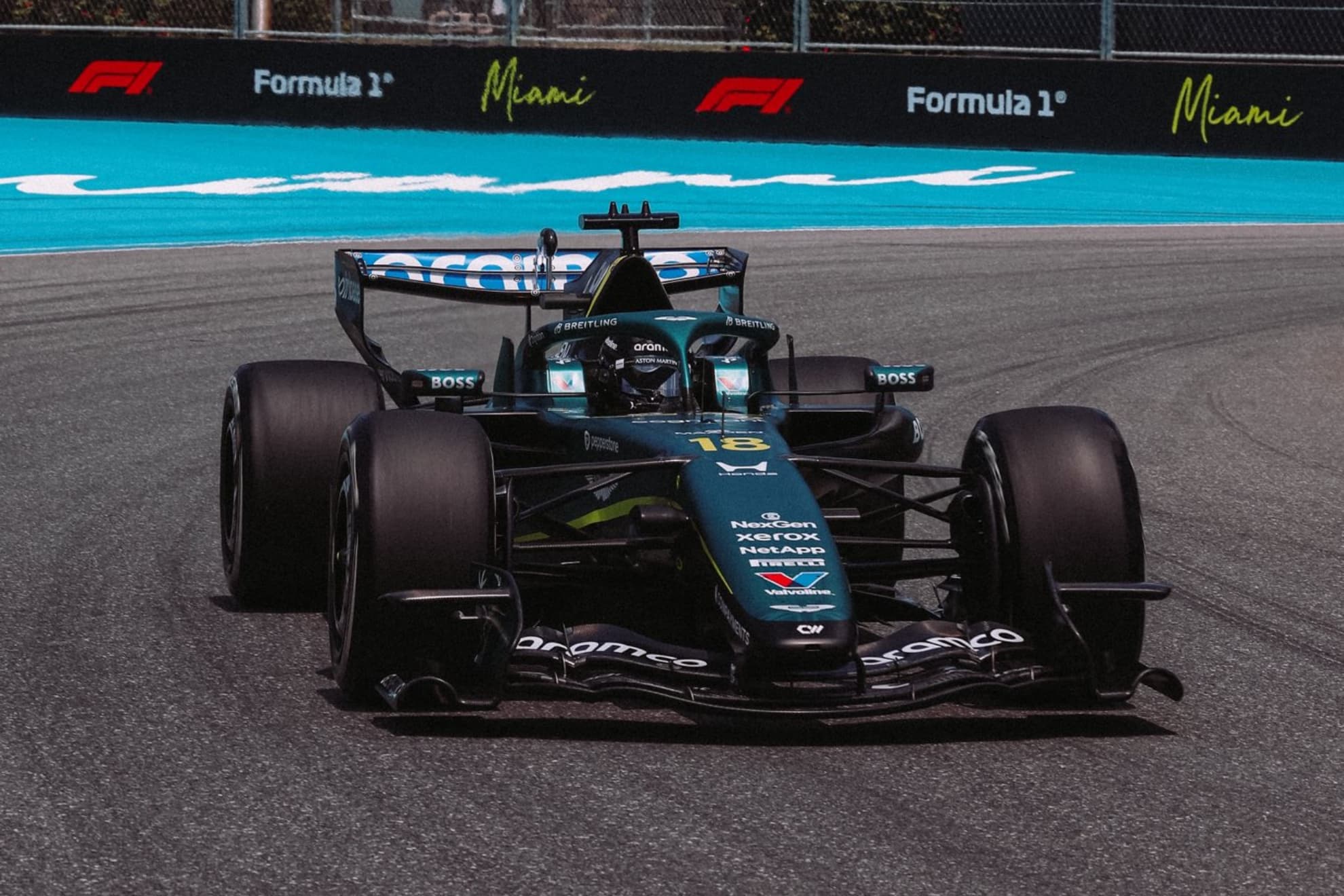 Stroll, durante el único libre del Gran Premio de Miami.