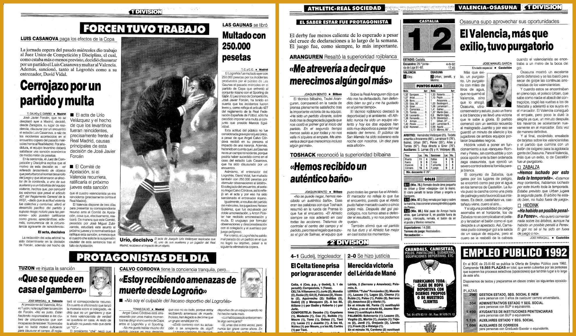 Páginas de MARCA con referencias a la clausura y a la crónica del partido en Castalia.