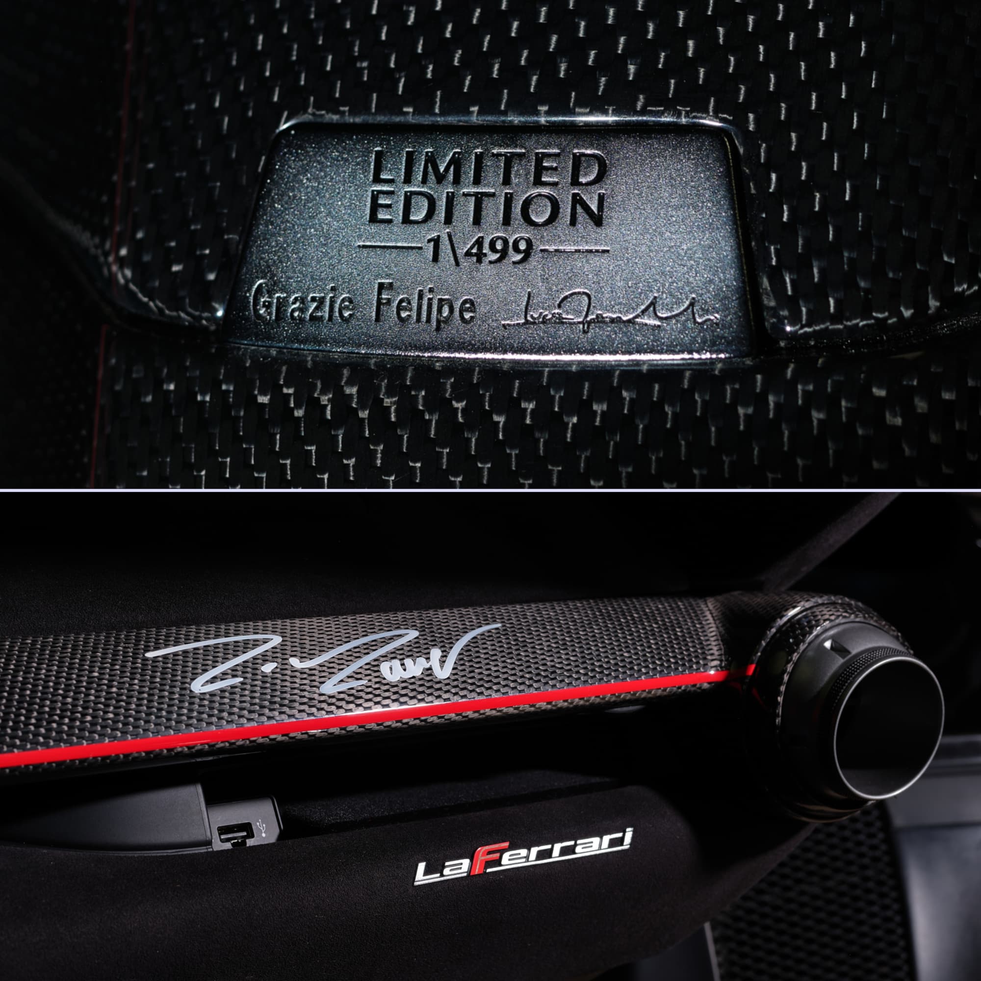 La placa de Montezemolo y la firma de Massa dan un toque muy especial a la historia de este LaFerrari.