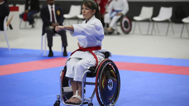 Isabel Fernández, en el Mundial de karate de Madrid 2018.