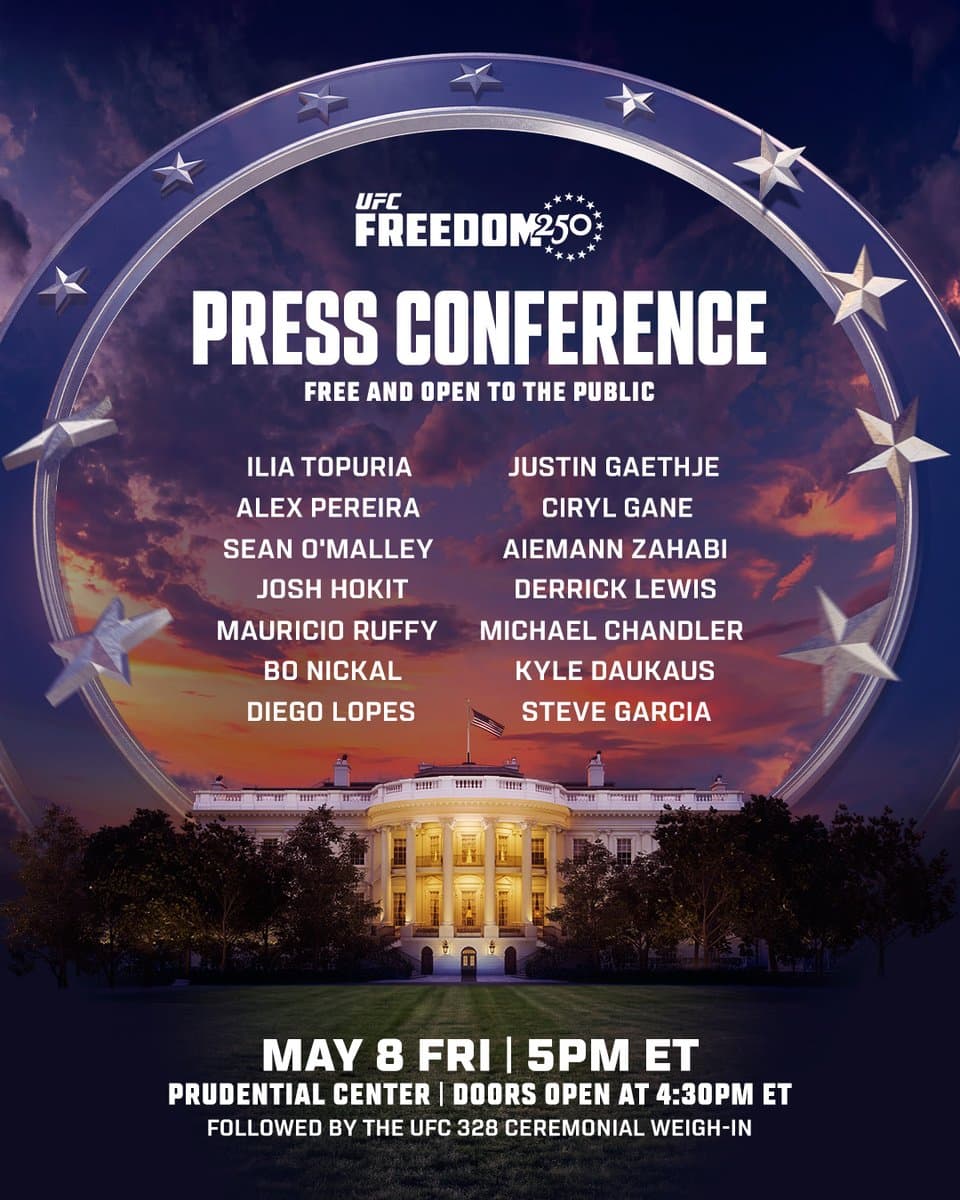 El cartel anunciado por UFC para la rueda de prensa de este viernes.