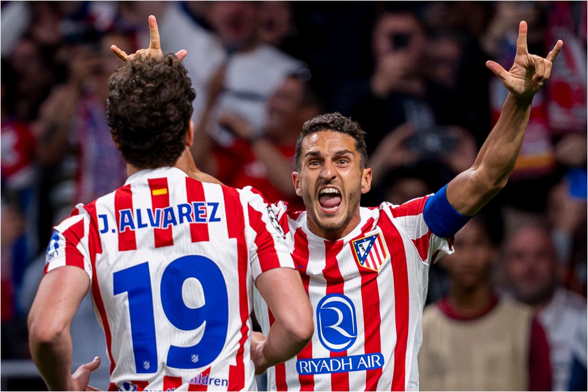 Julián y Koke celebran el gol al Arsenal.