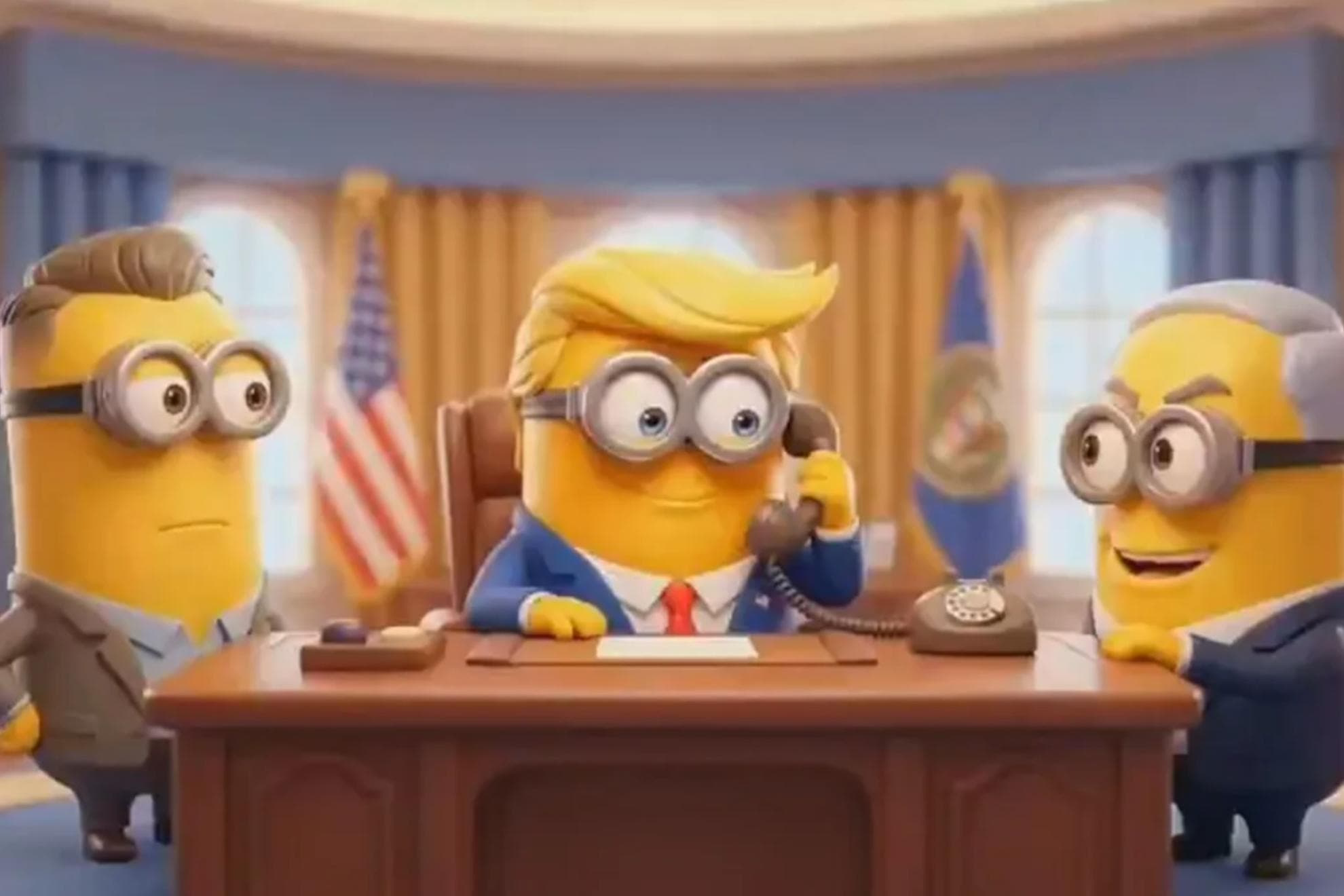 Donald Trump, en el centro, caracterizado como un Minion.