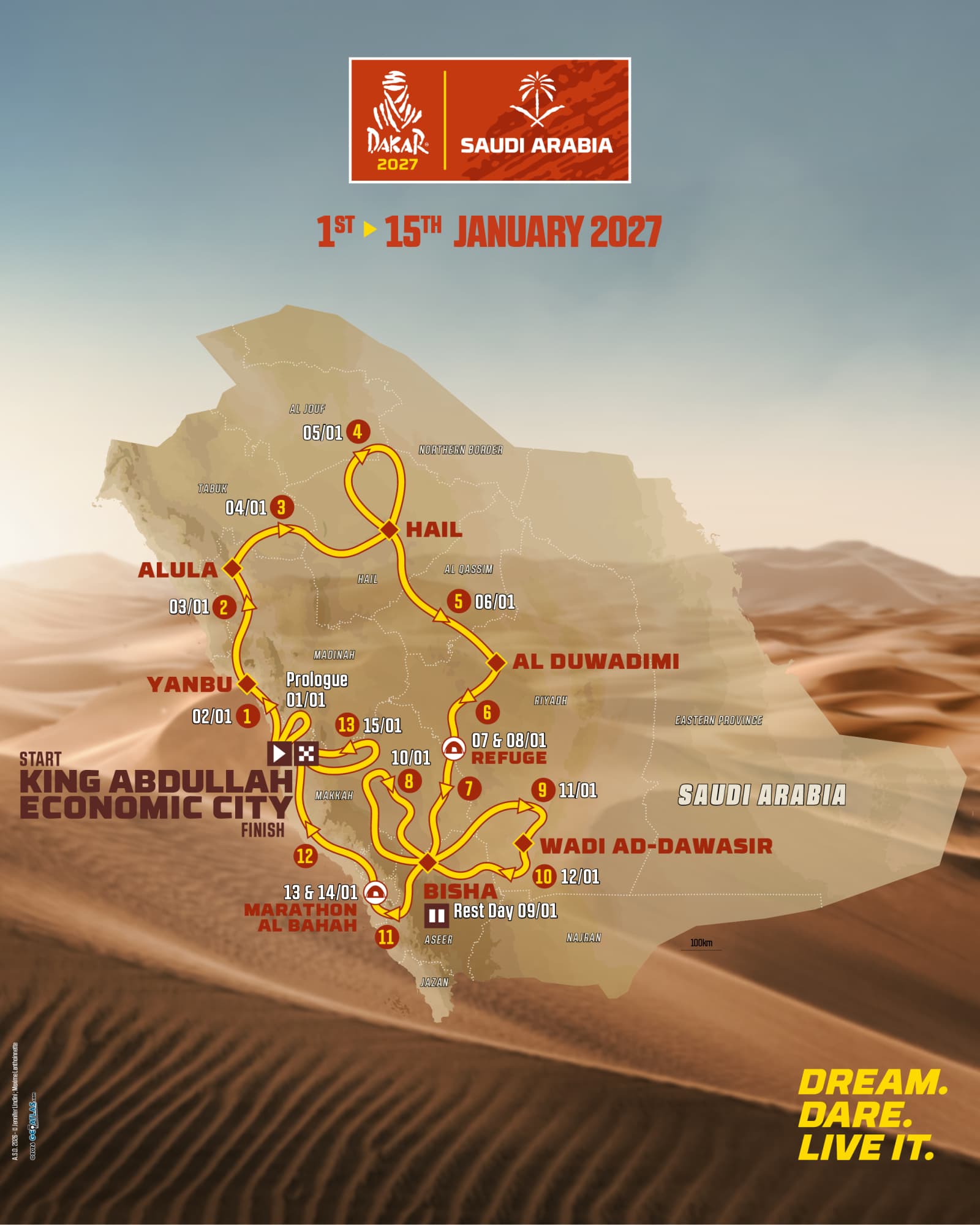Mapa del recorrido del Dakar 2027