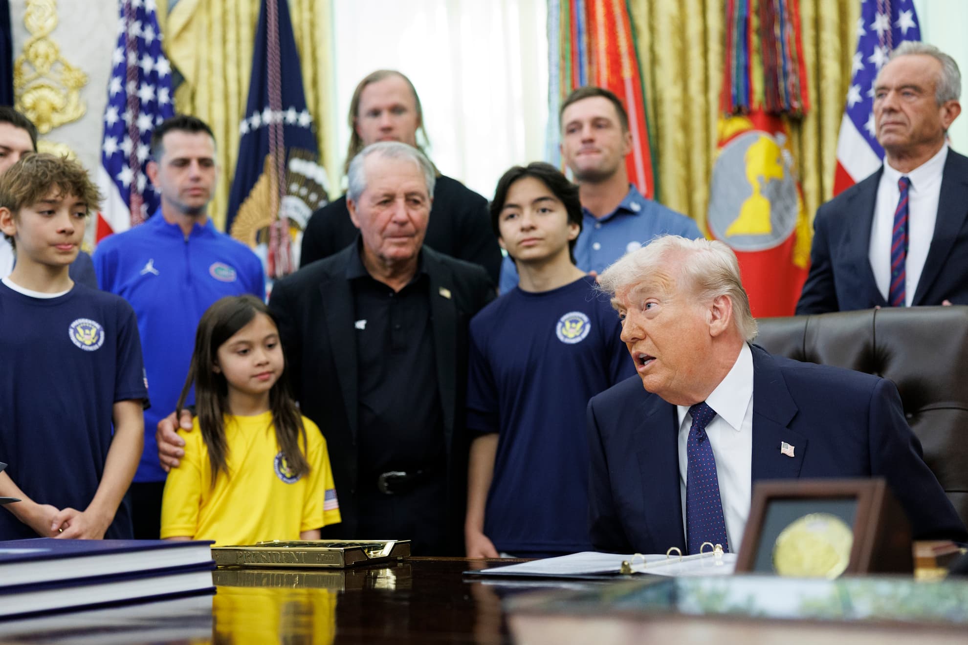 El presidente de Estados Unidos, Donald Trump, durante la visita de los niños a la Casa Blanca.