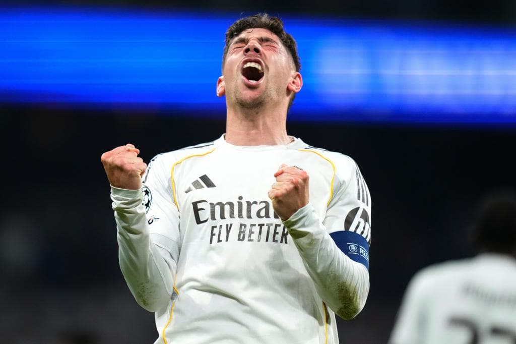 Valverde tras un gol con el Madrid.